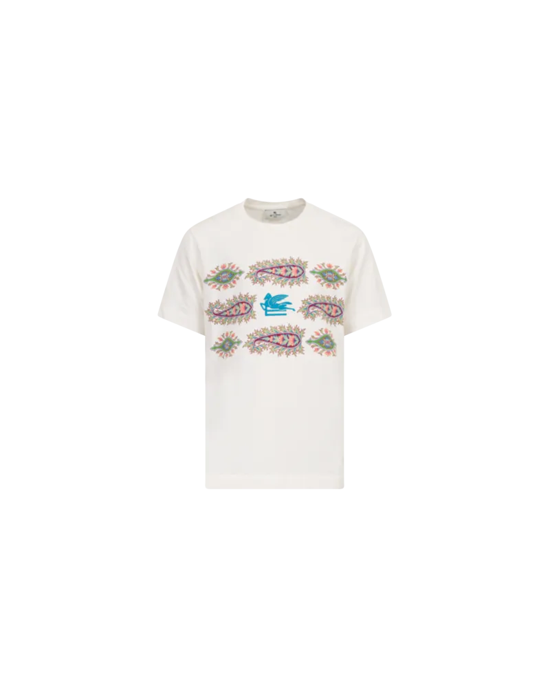 Etro T-shirt Aus Baumwolljersey Mit Pegaso Und Platziertem Paisley-print, Weiß, Größe Weiß