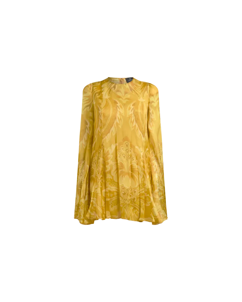 Etro Kurzes Kleid Aus Seide Mit Blumenmotiv Und Bienen, Damen, Gelb, Größe Gelb