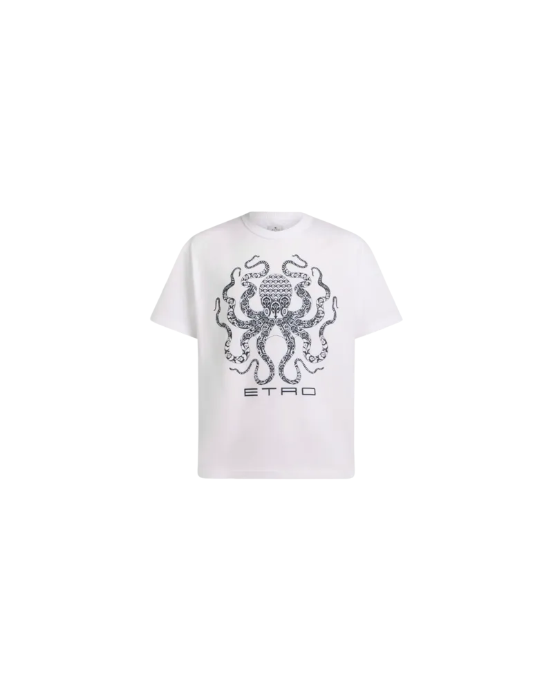 Etro T-shirt Mit Tintenfisch Und Logo, Herren, Weiß, Größe Weiß