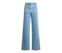 Flare-jeans Aus Denim Aus Elastischer Baumwolle Mit Gesticktem Logo, Damen, Hellblau, Größe