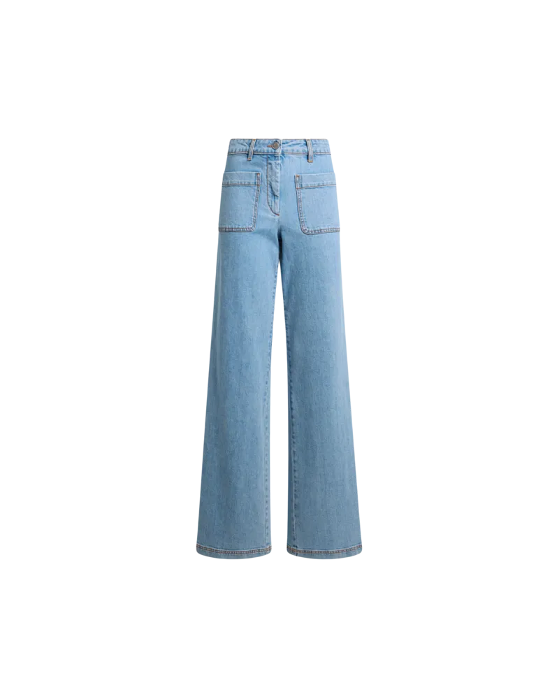 Etro Flare-jeans Aus Denim Aus Elastischer Baumwolle Mit Gesticktem Logo, Damen, Hellblau, Größe Hellblau