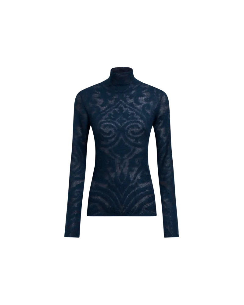 Etro Rollkragenpullover Aus Jacquard-strick, Damen, Navyblau Navyblau