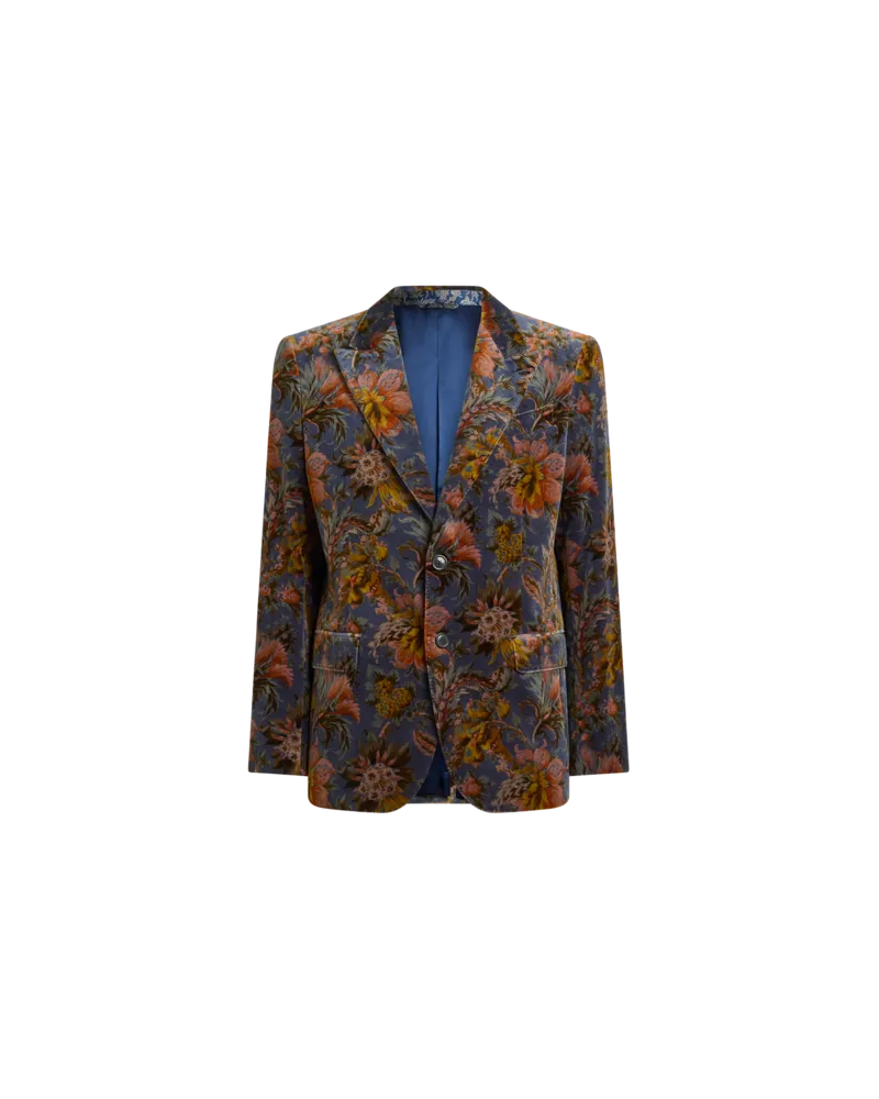 Etro Einreihige Jacke Aus Stretch-baumwollsamt Mit Floralem Motiv, Herren, Blau, Größe Blau