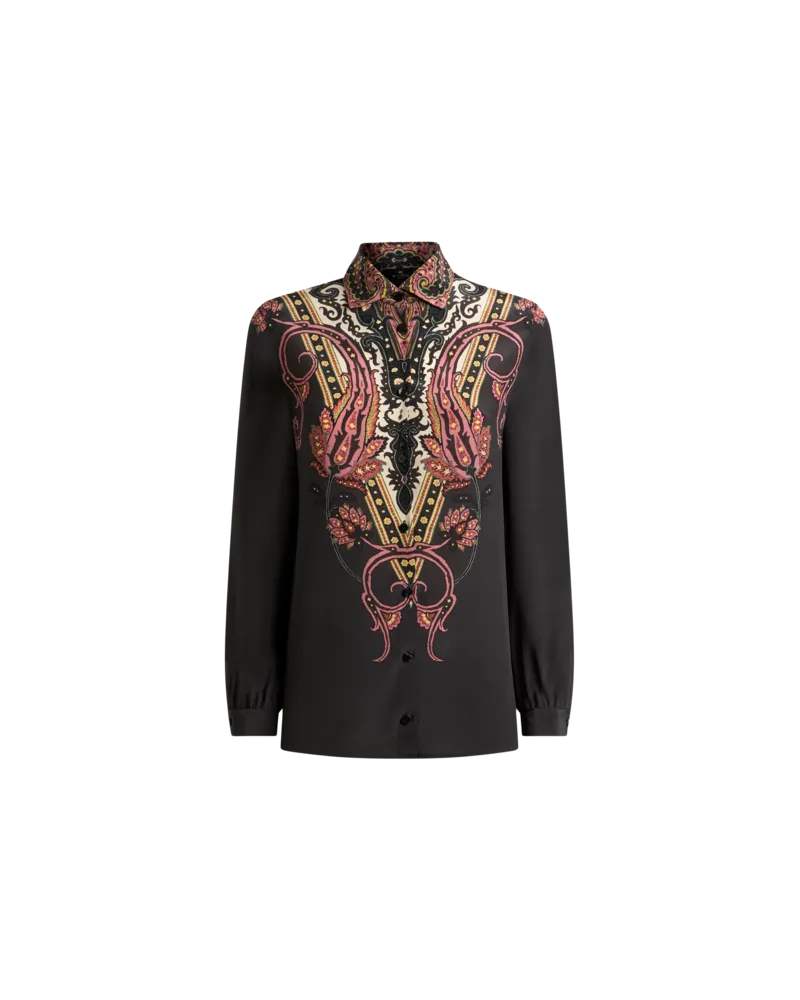 Etro Hemdbluse Aus Seide Mit Platziertem, Floralem Paisley-print, Damen, Schwarz, Größe Schwarz