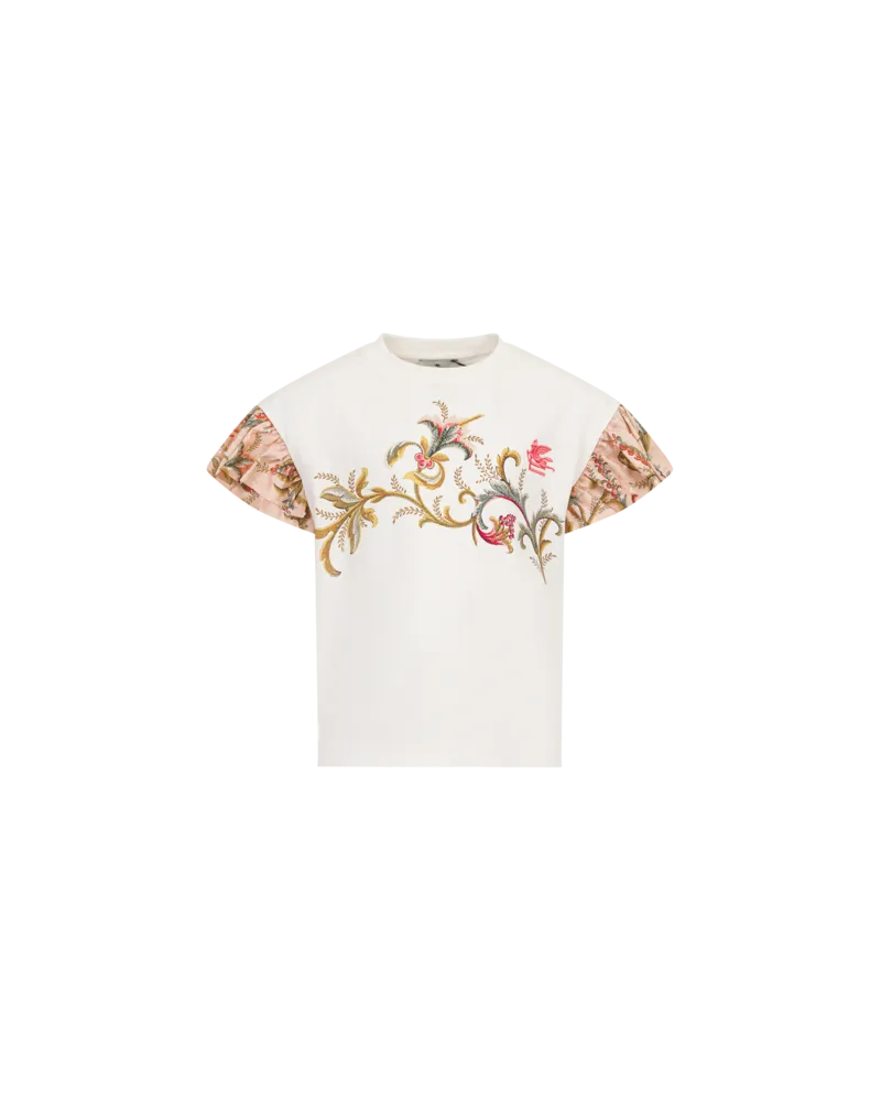 Etro T-shirt Aus Baumwolljersey Mit Platziertem, Floralem Print, Rosa, Größe Rosa