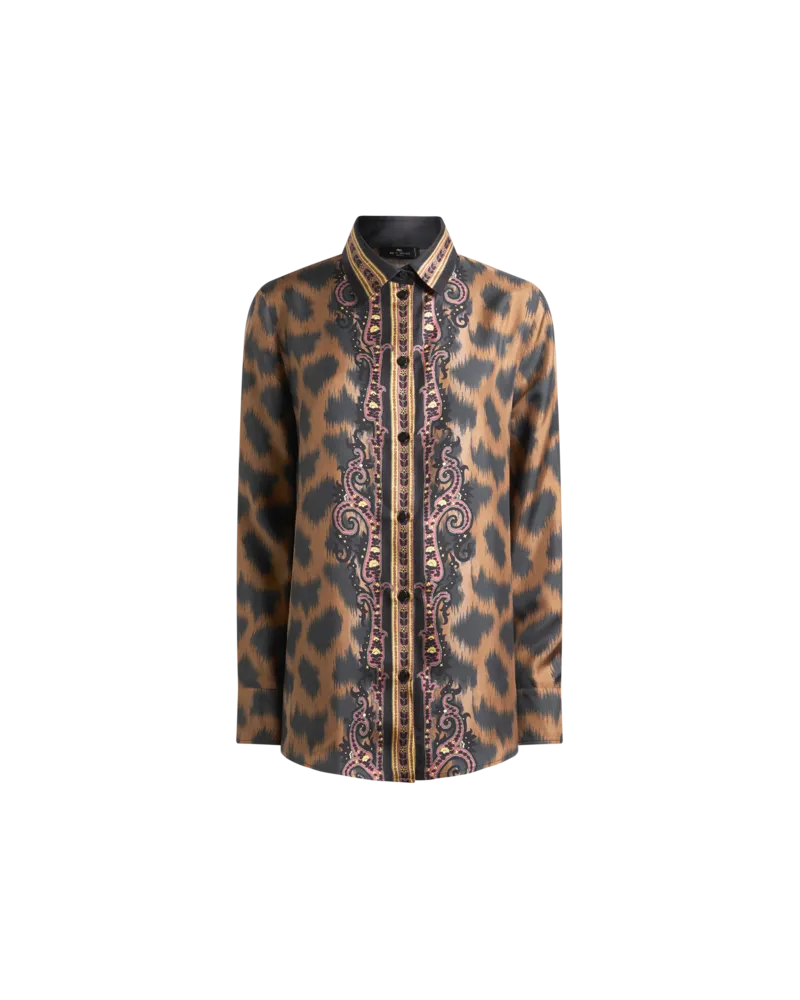 Etro Hemdbluse Aus Seidentwill Mit Animal-motiv, Damen, Braun, Größe Braun