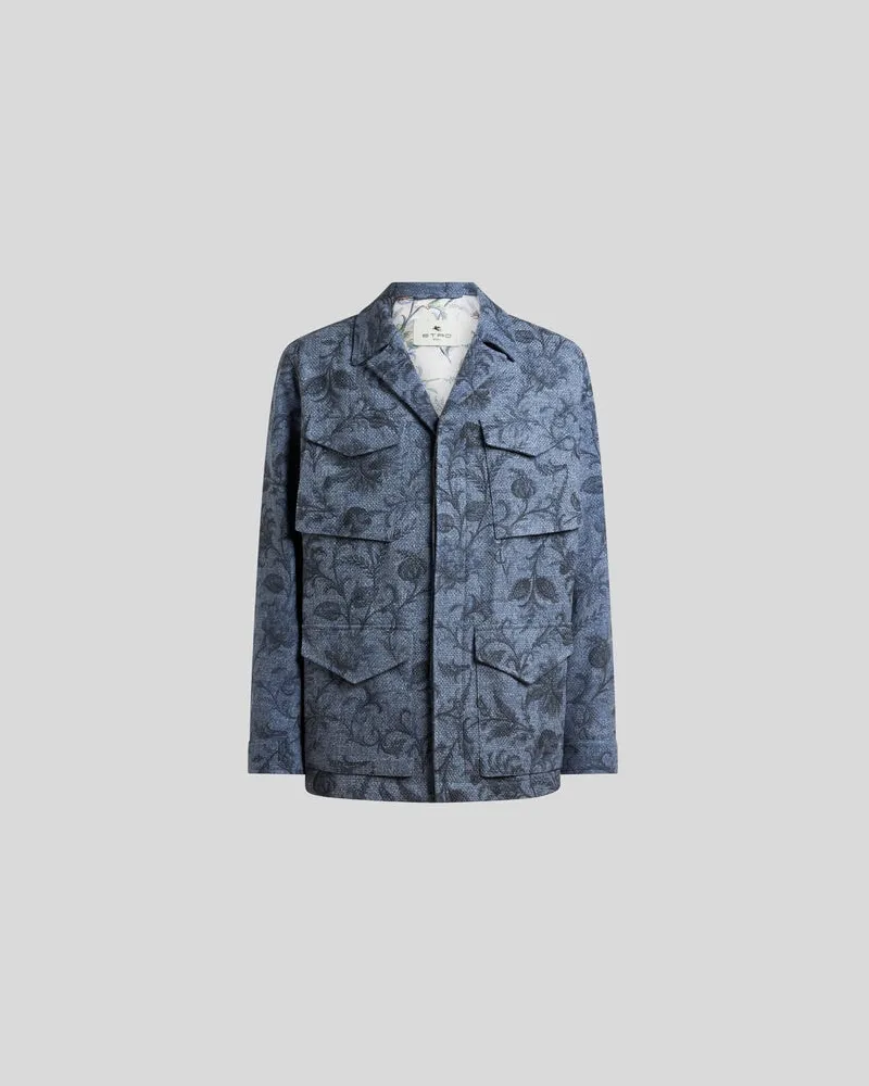 Etro Jacke Aus Einer Baumwollmischung Mit Floralem Motiv, Herren, Blau, Größe Blau