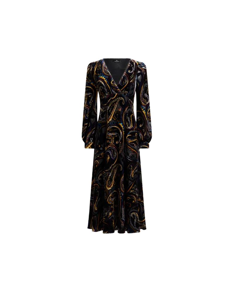 Etro Midi-wickelkleid Aus Dévoré-samt Mit Paisley-foliage-motiv, Damen, Schwarz, Größe Schwarz