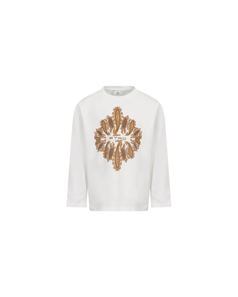 Etro T-shirt Aus Baumwolle Mit Floralem Paisleymuster, Weiß, Größe Weiß