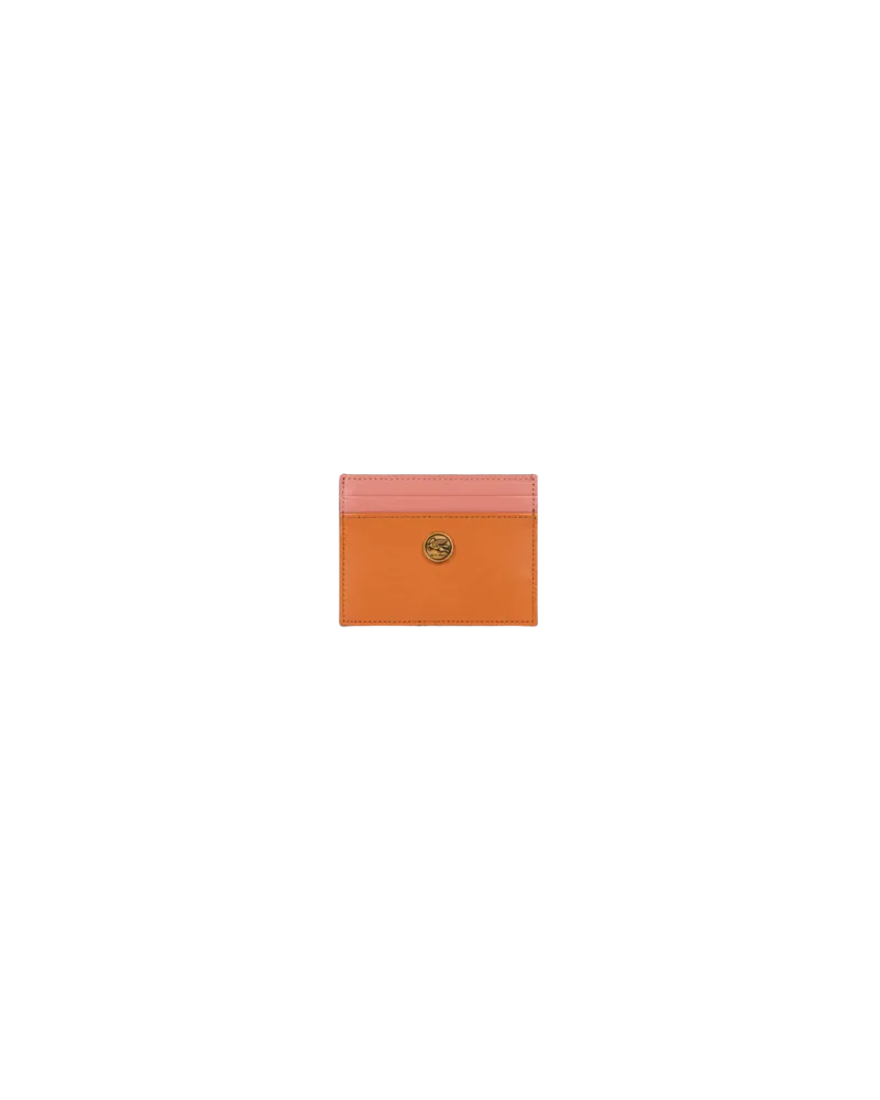 Etro Kartenetui Aus Zweifarbigem Leder, Damen, Orange Orange