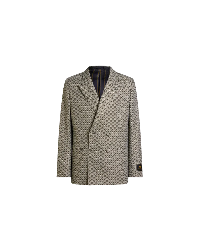 Etro Zweireihige Jacke Aus Einer Baumwollmischung Mit Mikro-palmenmuster, Herren, Schwarz, Größe Schwarz