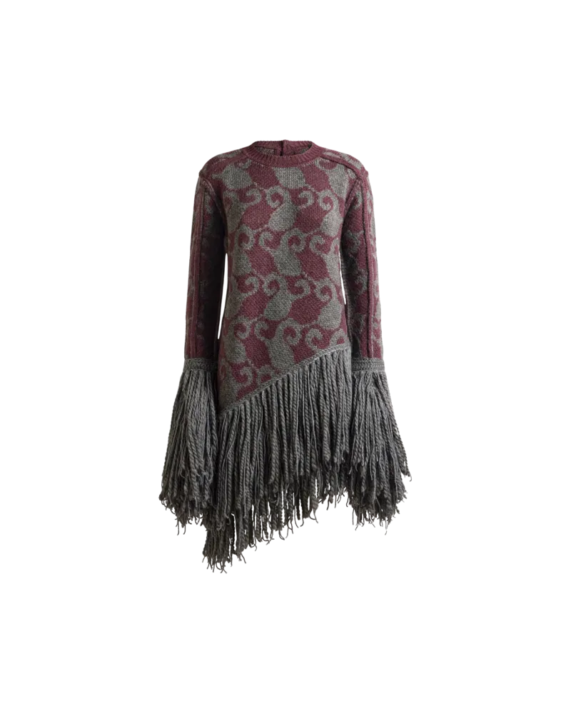 Etro Kurzes Kleid Aus Wolle Und Alpaka Mit Jacquard-muster Und Fransen, Damen, Bordeaux, Größe Bordeaux