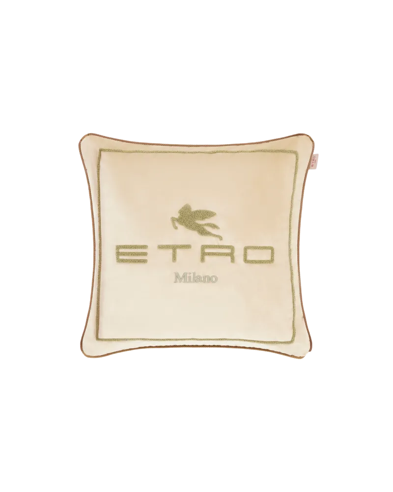 Etro Kissen Aus Baumwolle Mit Gesticktem Pegaso Und Etro-logo, Cremefarben Cremefarben
