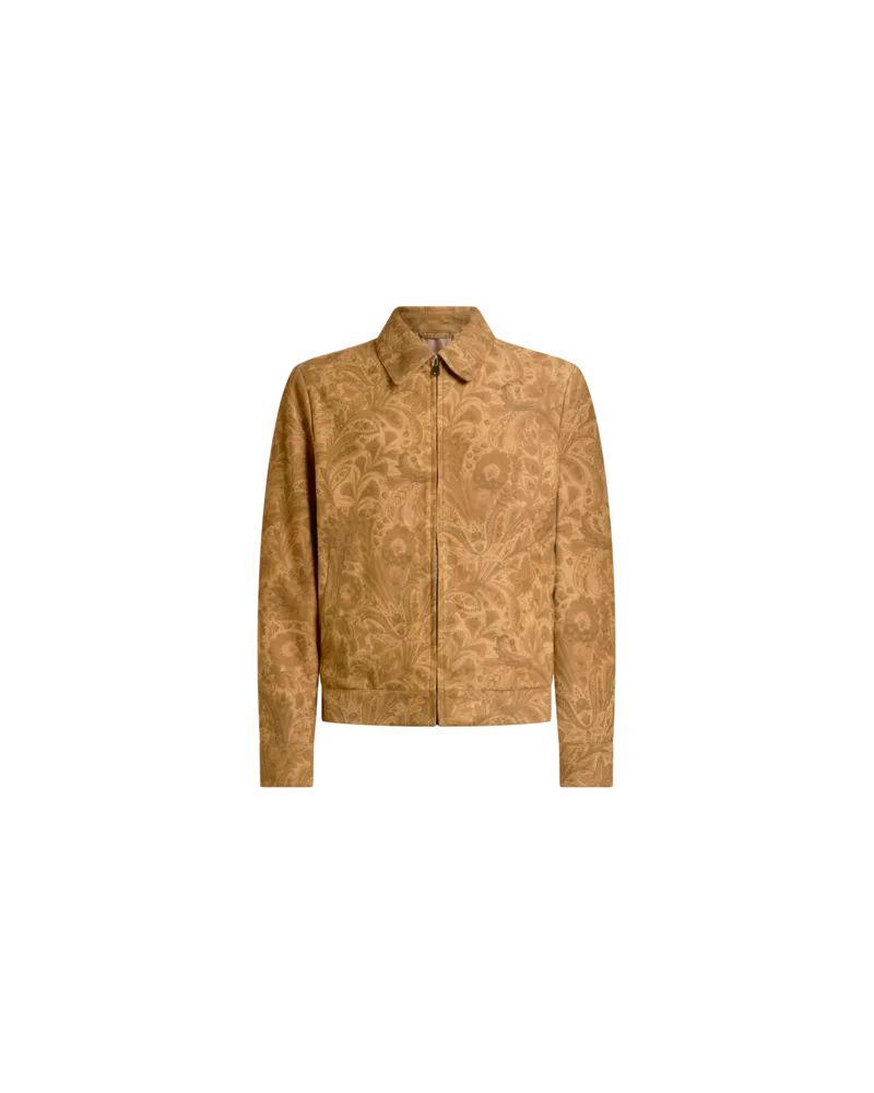 Etro Jacke Aus Veloursleder Mit Floralem Paisley-motiv Und Zip, Herren, Kamel, Größe Kamel