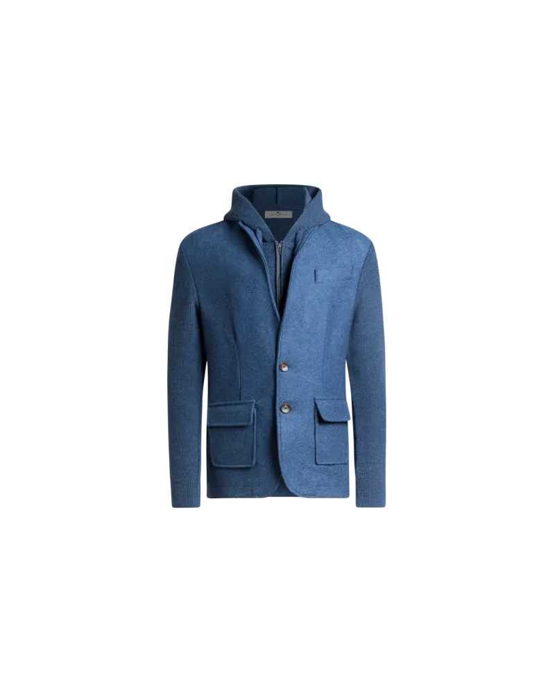 Etro Jacke Aus Wolle Mit Brusteinsatz Und Abnehmbarer Kapuze, Herren, Hellblau, Größe Hellblau