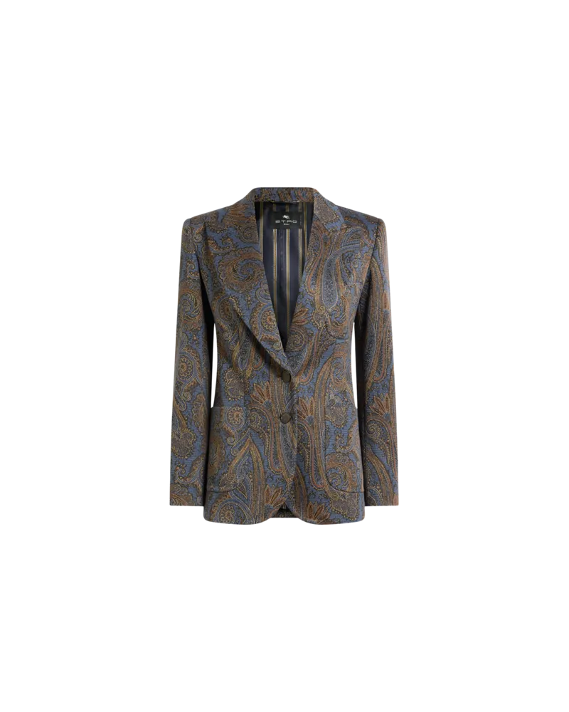 Etro Einreihige Jacquard-jacke Aus Einer Baumwollmischung Mit Paisley-motiv, Damen, Blau, Größe Blau