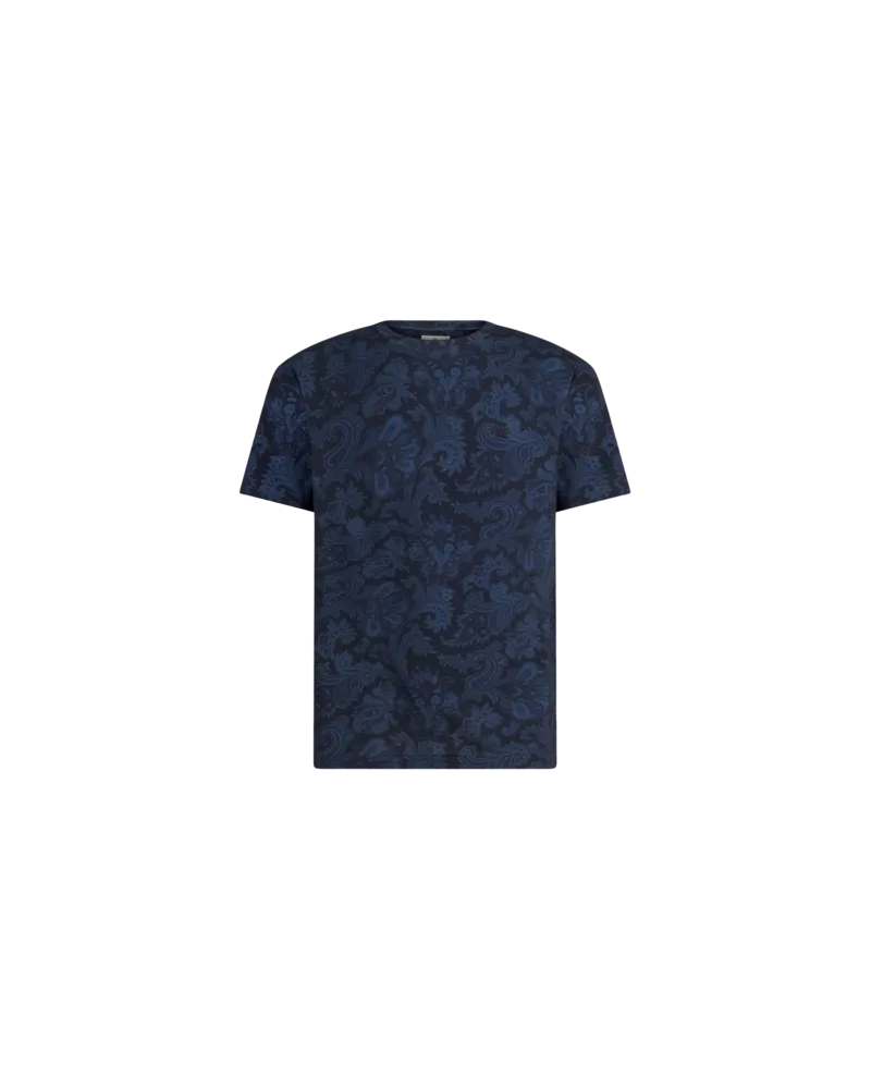 Etro Baumwoll-t-shirt Mit Paisleymuster Und Maxiblumen, Herren, Blau, Größe Blau