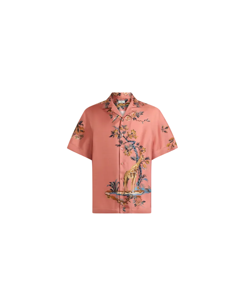 Etro Bowling-hemd Aus Seide Mit Platziertem Blumen-animal-print, Herren, Rosa, Größe Rosa