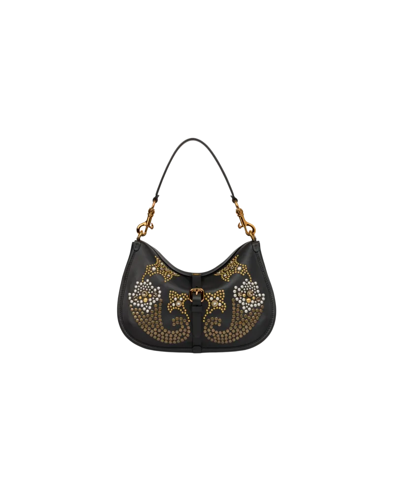 Etro Mittelgrosse Tasche Pony Aus Leder Mit Nieten Und Paisley, Damen, Schwarz Schwarz