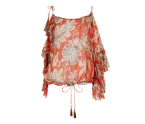 Top Aus Seide Mit Einem Ärmel Und Floralem Motiv, Damen, Orange, Größe