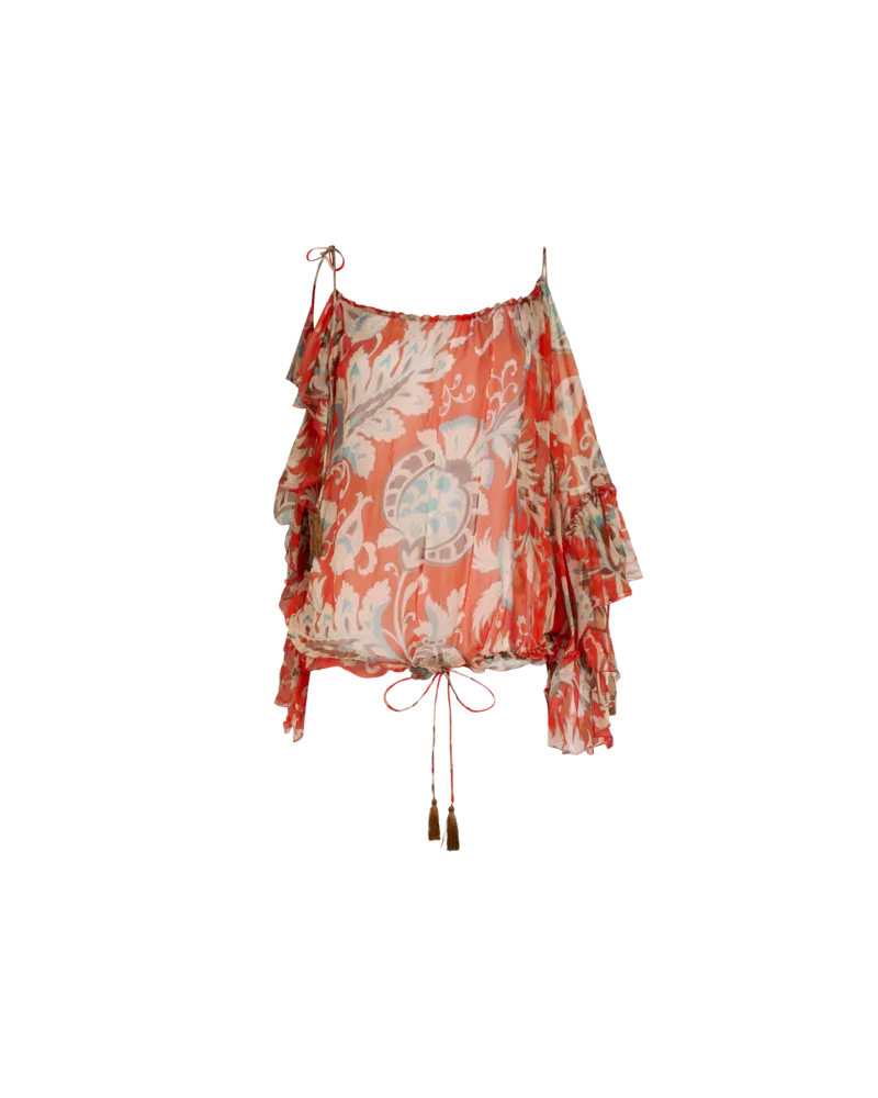 Etro Top Aus Seide Mit Einem Ärmel Und Floralem Motiv, Damen, Orange, Größe Orange