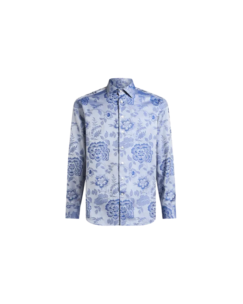 Etro Hemd Aus Jacquard Mit Floralem Muster, Herren, Hellblau, Größe Hellblau