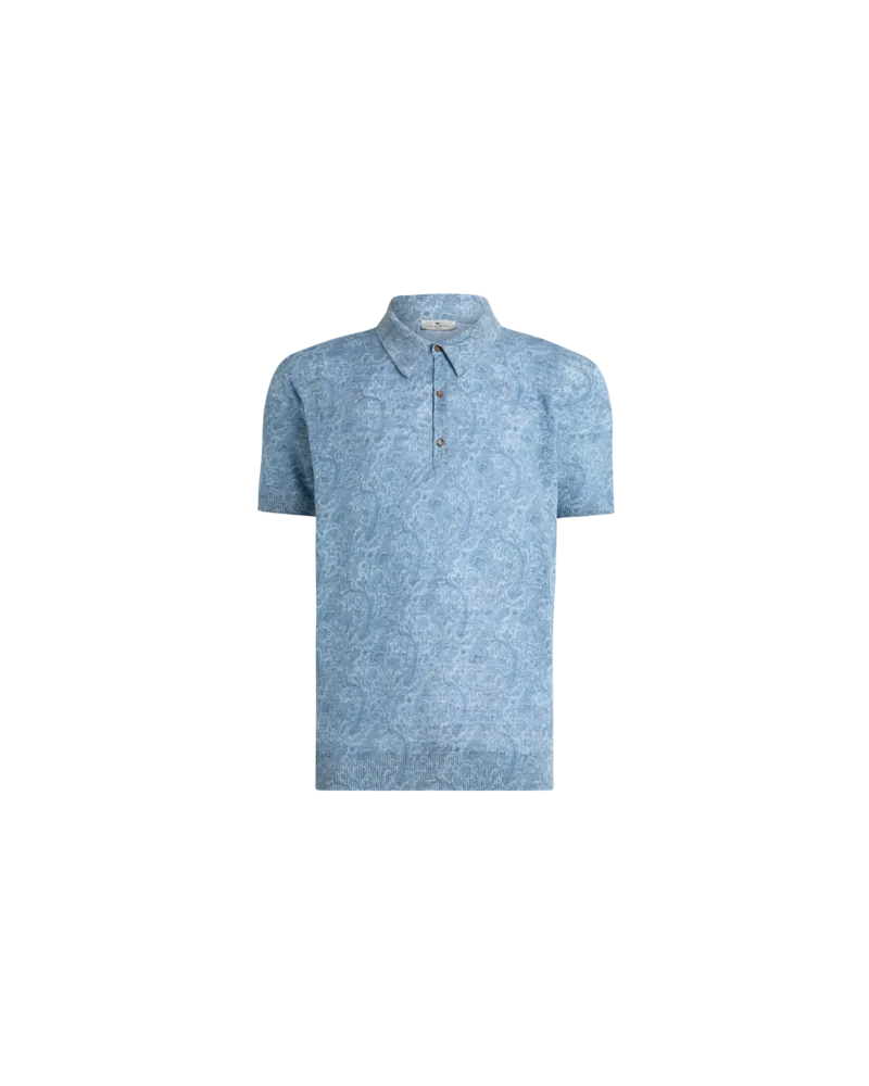 Etro Poloshirt Aus Einer Leinenmischung Mit Floralem Motiv, Herren, Hellblau, Größe Hellblau
