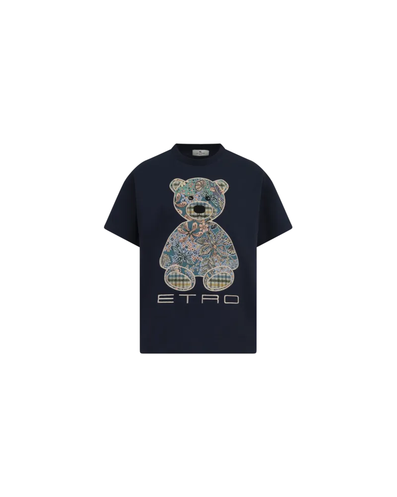 Etro T-shirt Aus Baumwolle Mit Eingesetztem Teddybär, Blau, Größe Blau