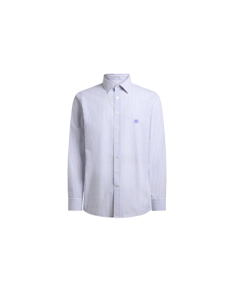 Etro Gestreiftes Hemd Aus Baumwoll-seersucker, Herren, Hellblau, Größe Hellblau