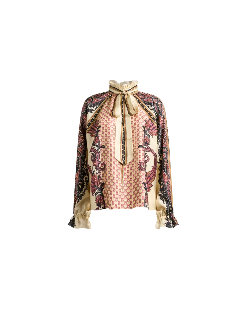 Etro Bluse Aus Seidentwill Mit Tuch Und Geometrischem Blumenmotiv, Damen, Beige, Größe Beige