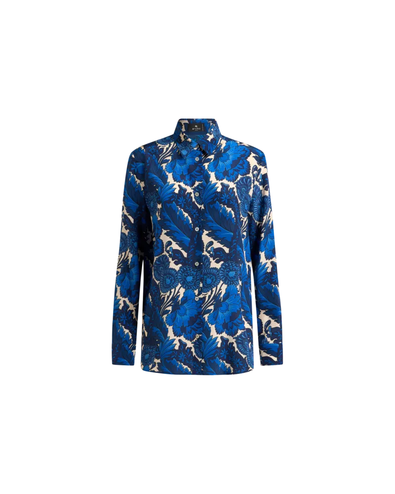 Etro Hemdbluse Aus Seide Mit Floralem Maxi-druck, Damen, Navyblau, Größe Navyblau