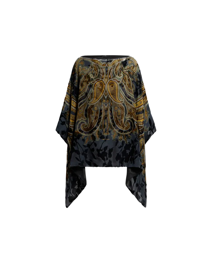Etro Poncho-top Aus Dévoré-samt Mit Platziertem Paisley-print, Damen, Blau Blau