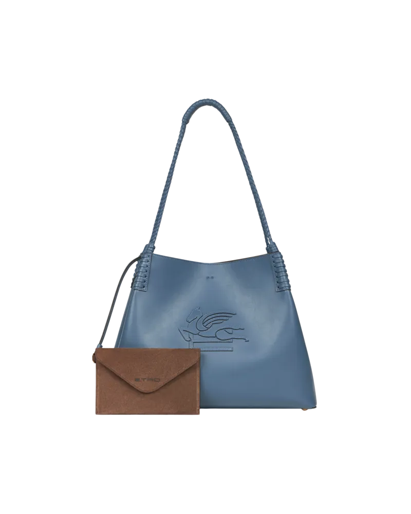 Etro Shoppingtasche Libra Mittelgross Aus Leder, Damen, Hellblau Hellblau