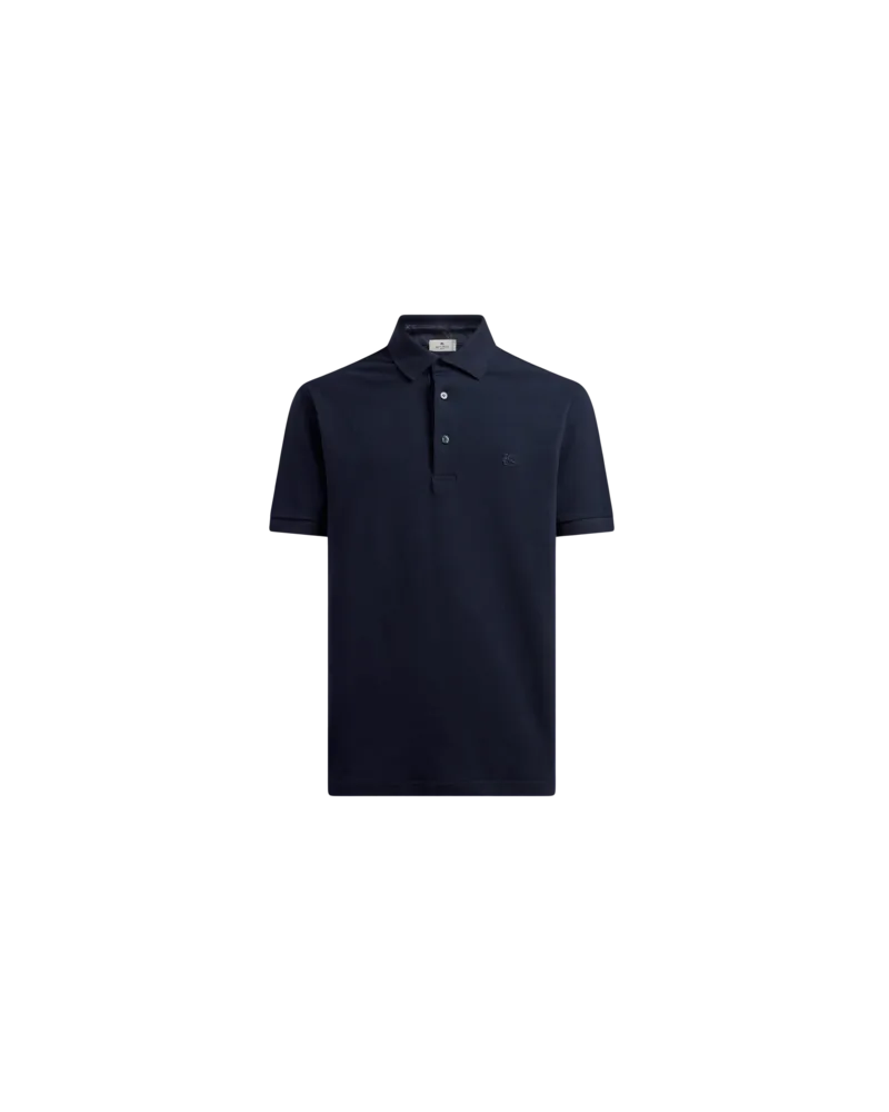 Etro Poloshirt Aus Einfarbiger Baumwolle Mit Gedruckten Details, Herren, Blau, Größe Blau