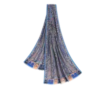 Schal Mit Fransen Und Paisleymotiv, Damen, Navyblau