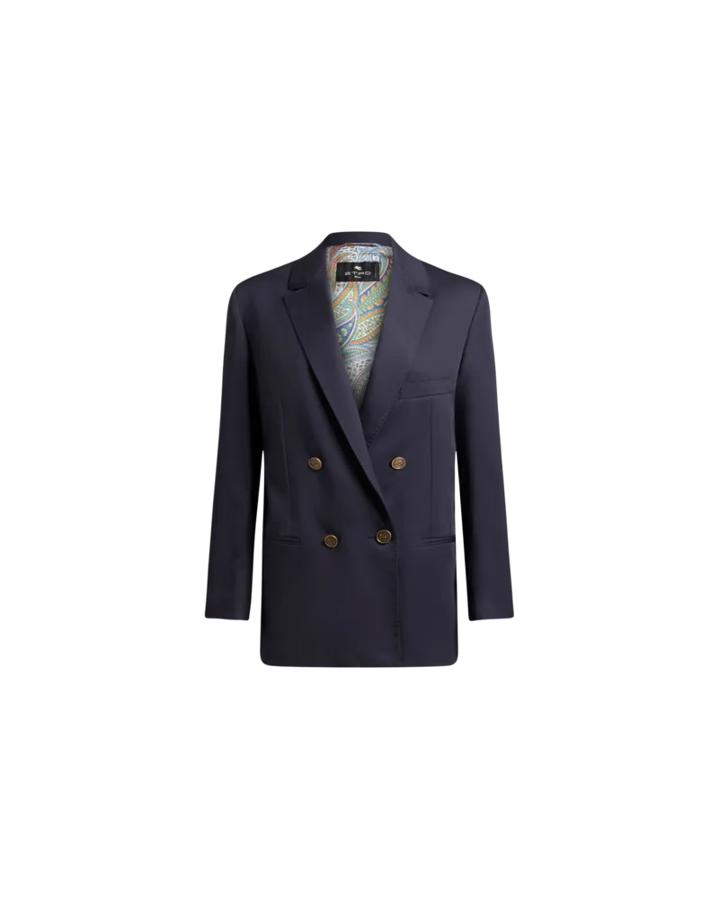 Etro Zweireihige Stretch-jacke Mit Pegaso-knöpfen, Damen, Navyblau, Größe Navyblau