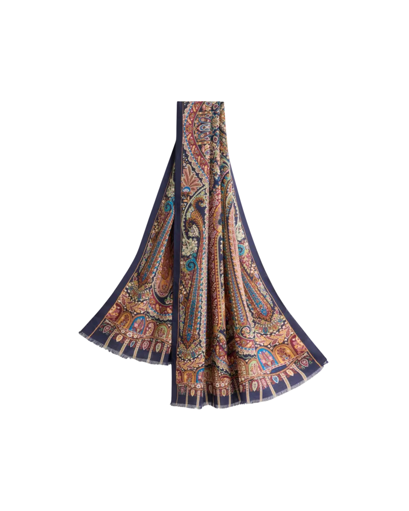 Etro Schal Aus Wolle Und Seide Mit Platziertem Print, Damen, Multicolor Multicolor