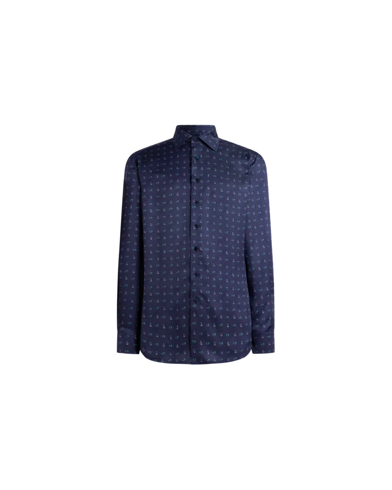 Etro Hemd Aus Twill Mit Mikro-paisley, Herren, Blau, Größe Blau