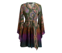 Kurzes Kleid Mit Gürtel Und Paisley-dégradé-motiv, Damen, Grün, Größe