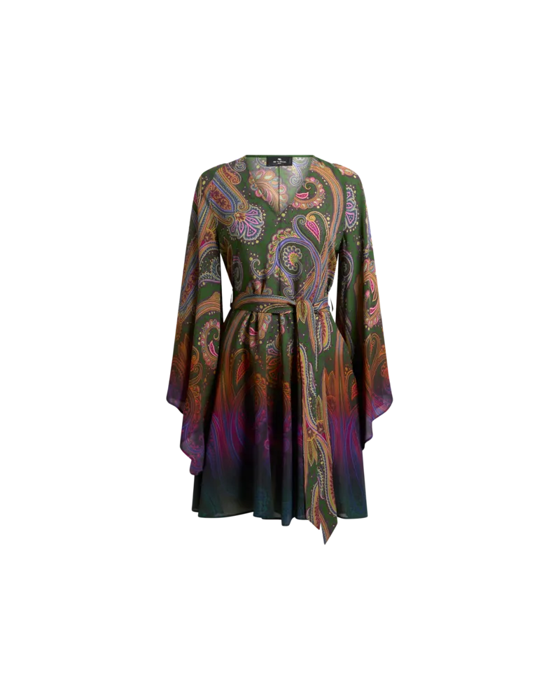 Etro Kurzes Kleid Mit Gürtel Und Paisley-dégradé-motiv, Damen, Grün, Größe Grün
