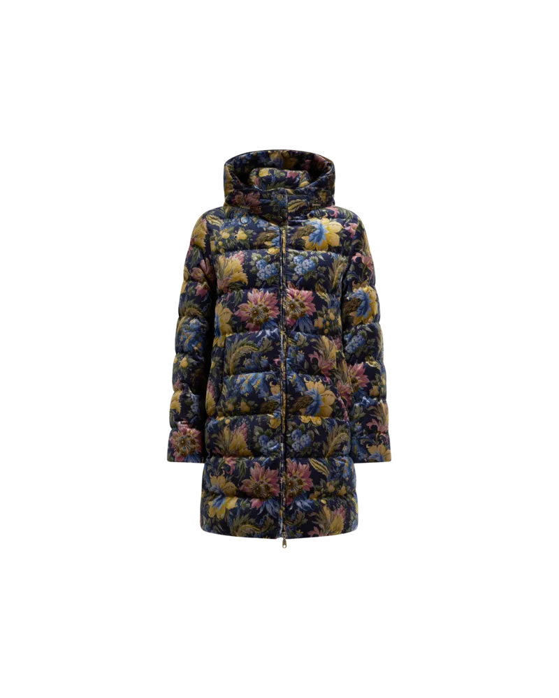Etro Daunenjacke Aus Baumwollsamt Mit Kapuze Und Floralem Überdruck, Damen, Blau, Größe Blau