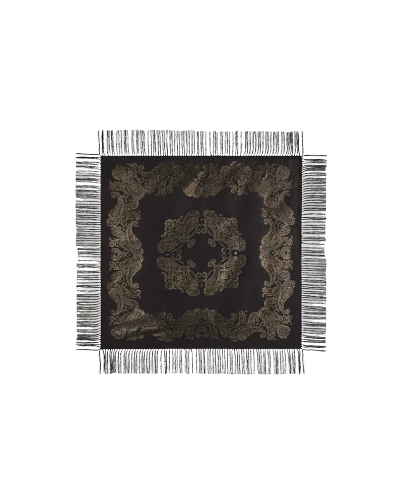 Etro Tuch Aus Einer Seidenmischung Mit Metallic-paisley-motiv, Damen, Schwarz Schwarz