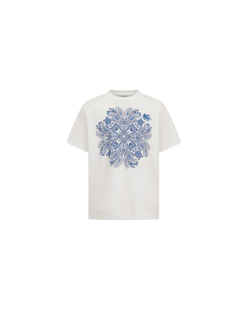 Etro T-shirt Aus Baumwolljersey Mit Platziertem Paisely-print, Weiß, Größe Weiß