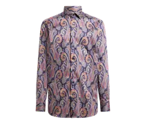 Hemd Aus Satin In Baumwolle Mit Paisleymuster, Herren, Blau, Größe