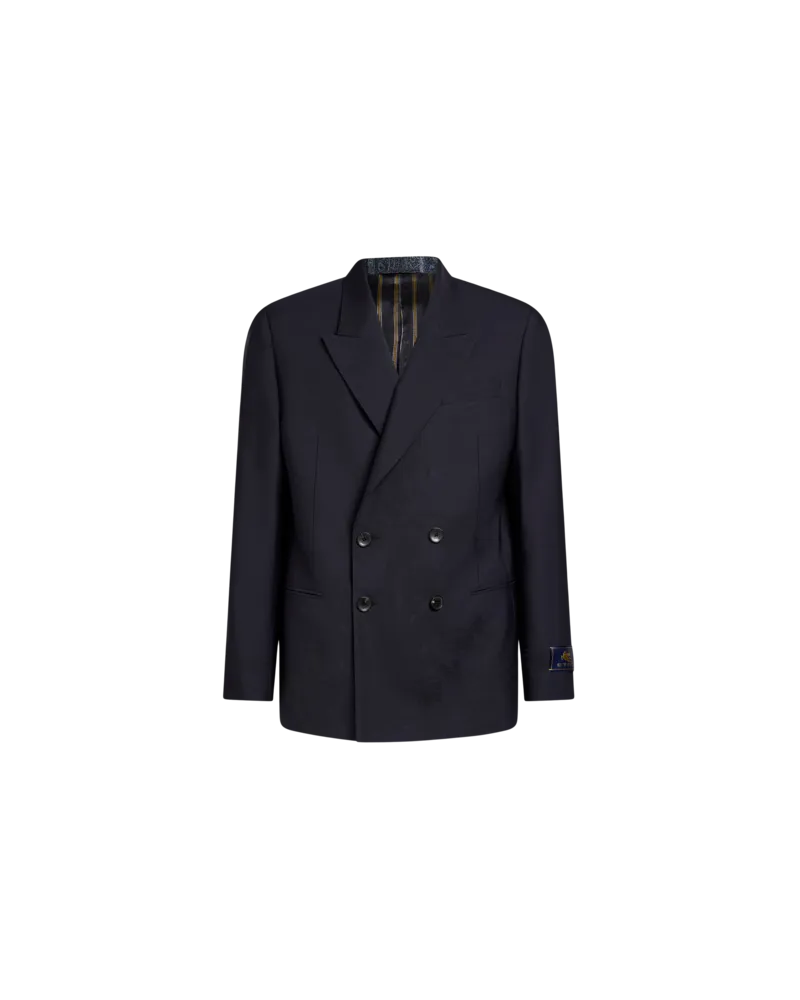 Etro Zweireihige Jacke Mit Platziertem Motiv, Herren, Blau, Größe Blau