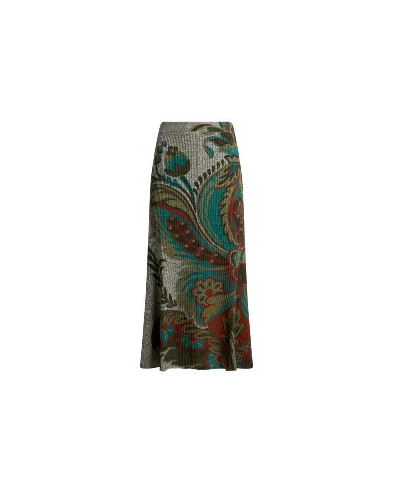 Etro Gerippter Midirock Aus Wolle Mit Floralem Motiv, Damen, Grau, Größe Grau