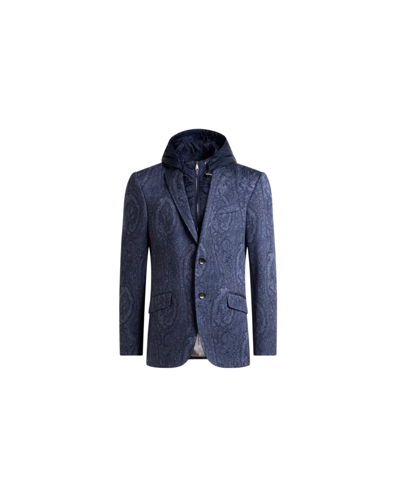 Etro Jacquard-jacke Aus Einer Baumwollmischung Mit Arnica-motiv Und Brusteinsatz, Herren, Blau, Größe Blau
