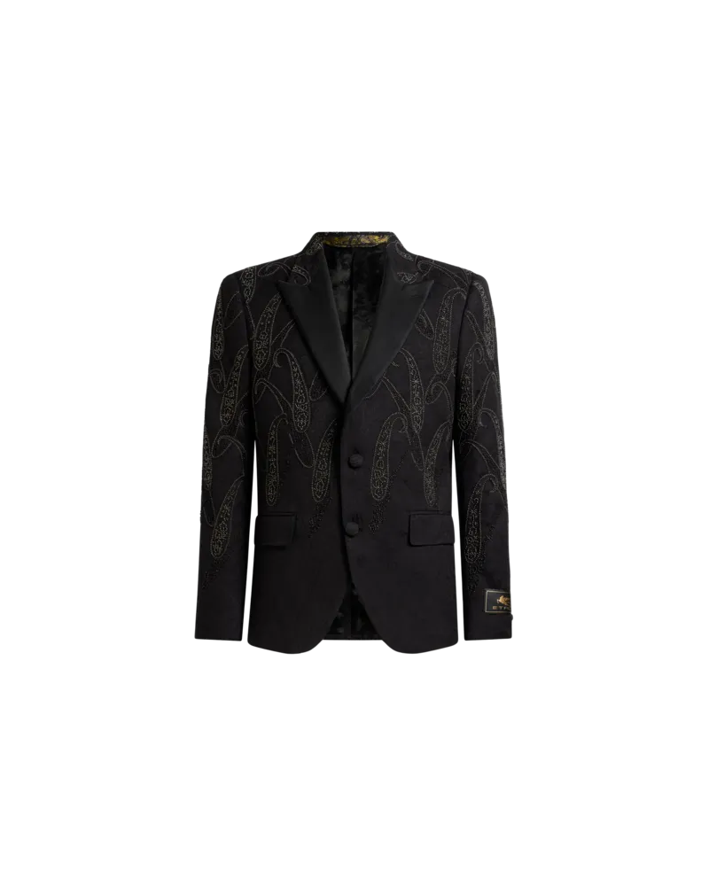 Etro Einreihige Jacquard-jacke Aus Einer Stretch-baumwoll-mischung Mit Paisley-stickerei, Herren, Schwarz, Größe Schwarz