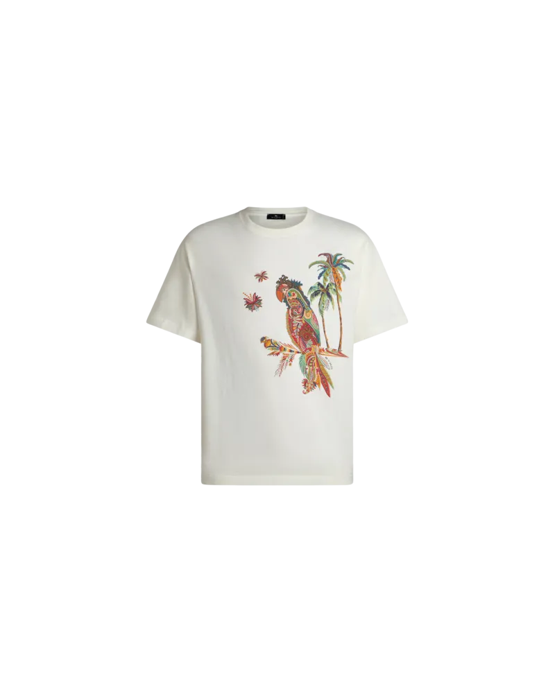 Etro T-shirt Aus Baumwollpiquet Mit Papageien-print, Herren, Größe 