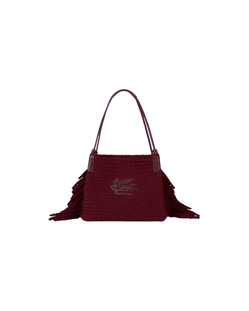 Etro Shopper Libra Media Aus Wolle Mit Fransen, Damen, Bordeaux Bordeaux